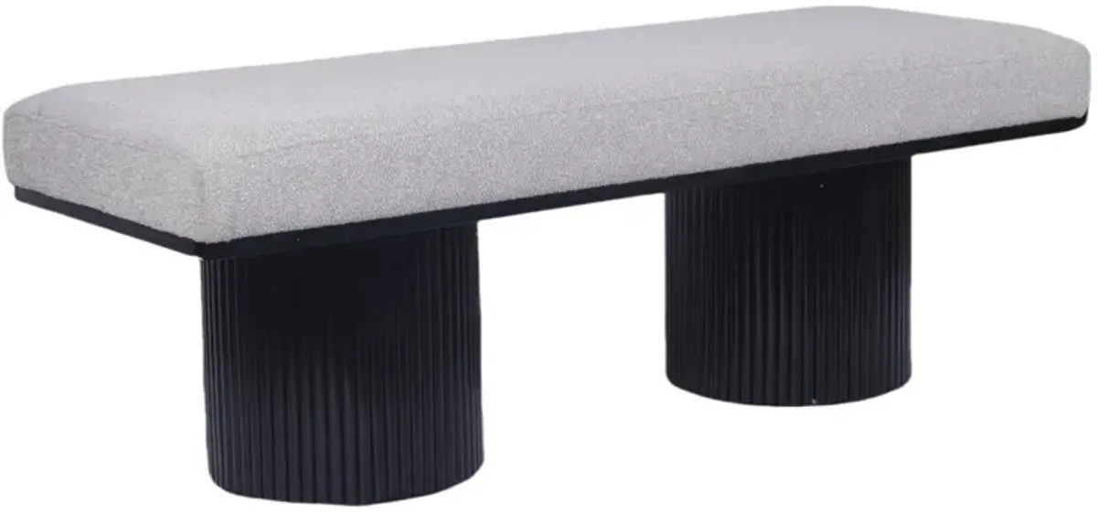 Upholstered Bench With Black Chunky Legs Boucle Contemporary Style Bed-End Bench For Bedroom Living Room - Light Gray