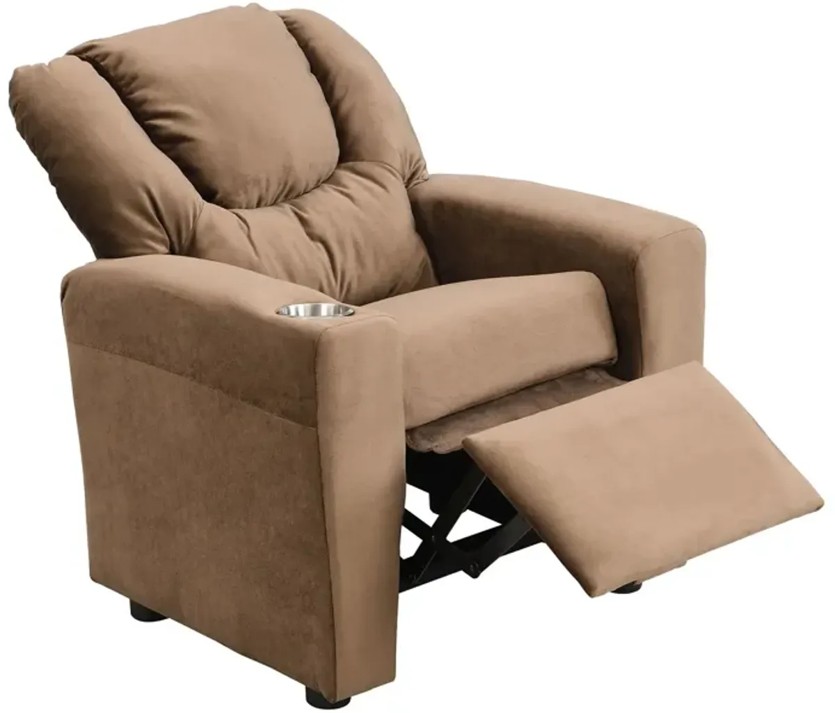 Kids Recliner Chair, Kids Upholstered Couch With One Cup Holder, Toddlers Recliner With Headrest And Footrest - Brown