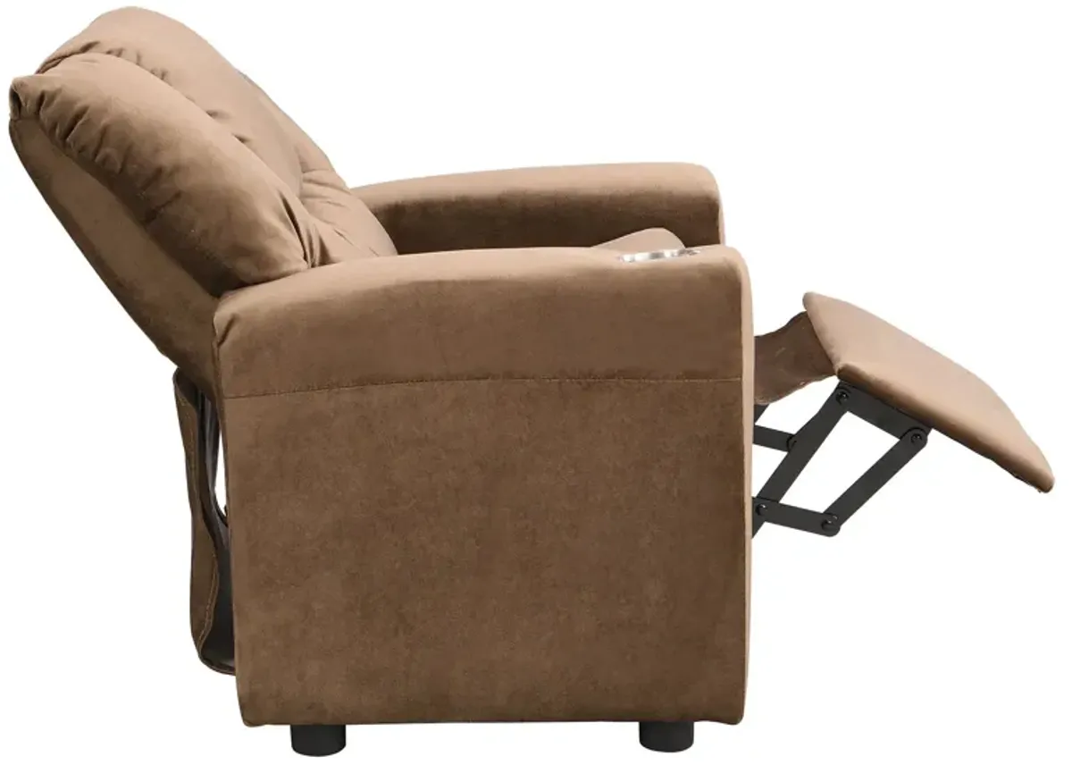 Kids Recliner Chair, Kids Upholstered Couch With One Cup Holder, Toddlers Recliner With Headrest And Footrest - Brown