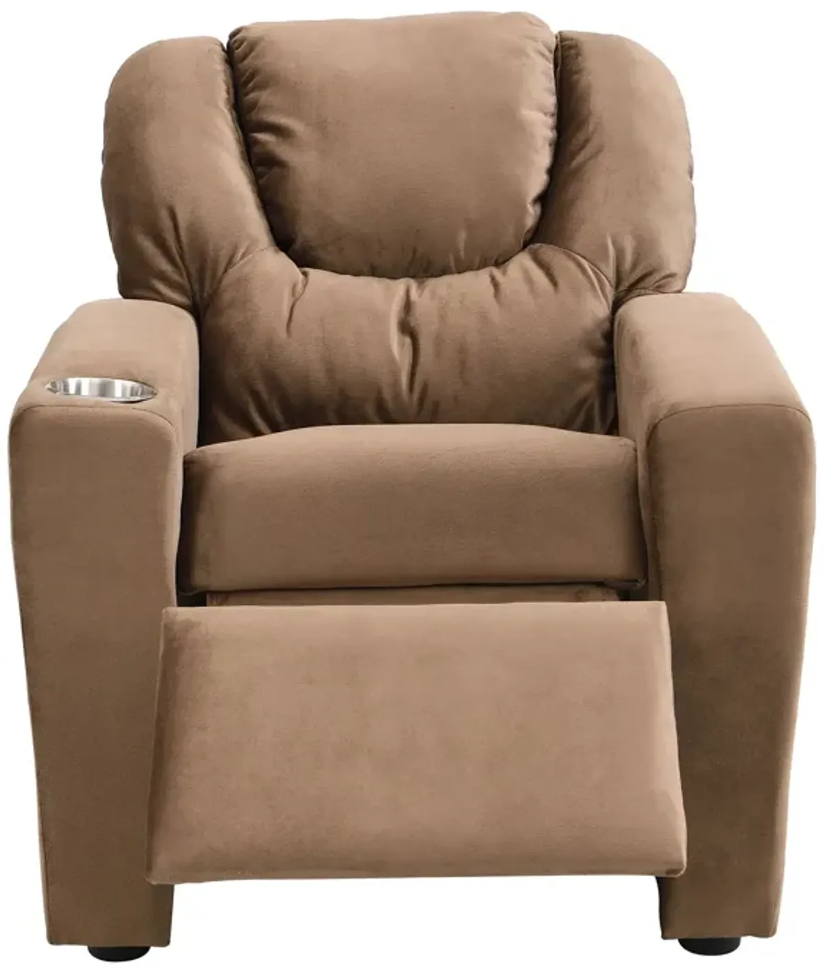 Kids Recliner Chair, Kids Upholstered Couch With One Cup Holder, Toddlers Recliner With Headrest And Footrest - Brown