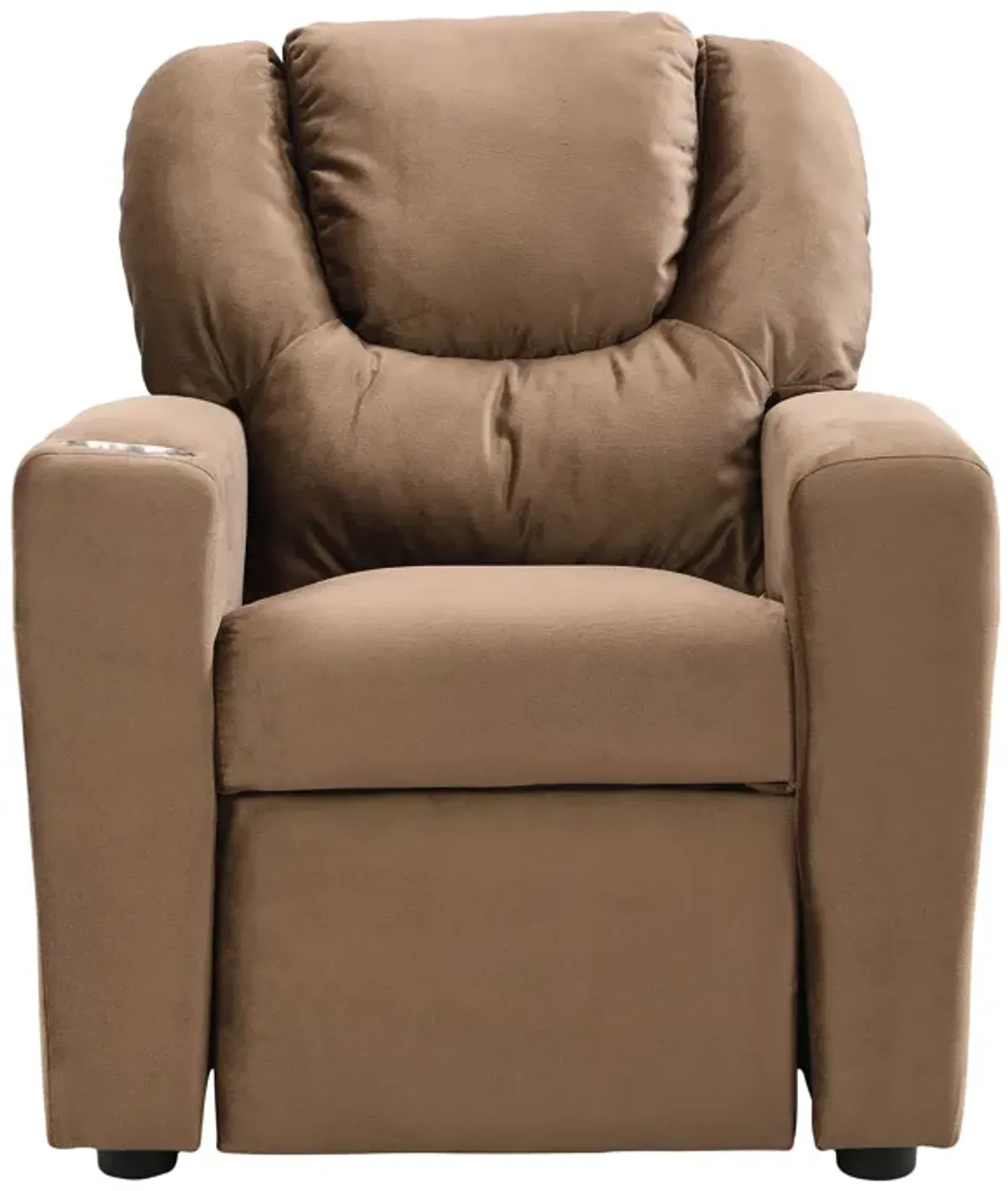 Kids Recliner Chair, Kids Upholstered Couch With One Cup Holder, Toddlers Recliner With Headrest And Footrest - Brown