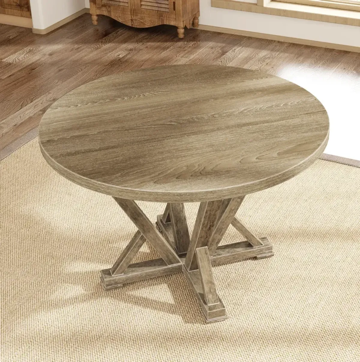Modern Farmhouse Round Counter Table For 4 Seaters - Antique Wire Brushed