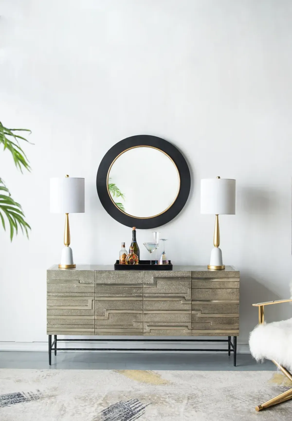 Linear 4 Door Credenza - Black / Silver