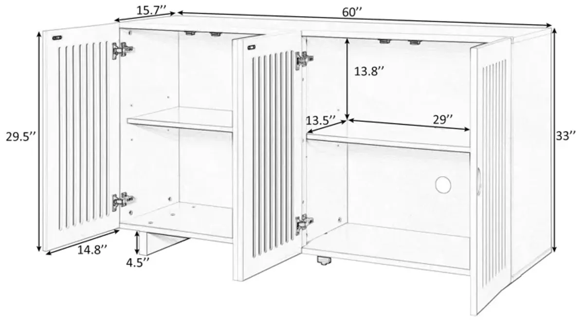 Modern Style Sideboard With Superior Storage Space, Hollow Door Design And 2 Adjustable Shelves For Living Room And Dining Room