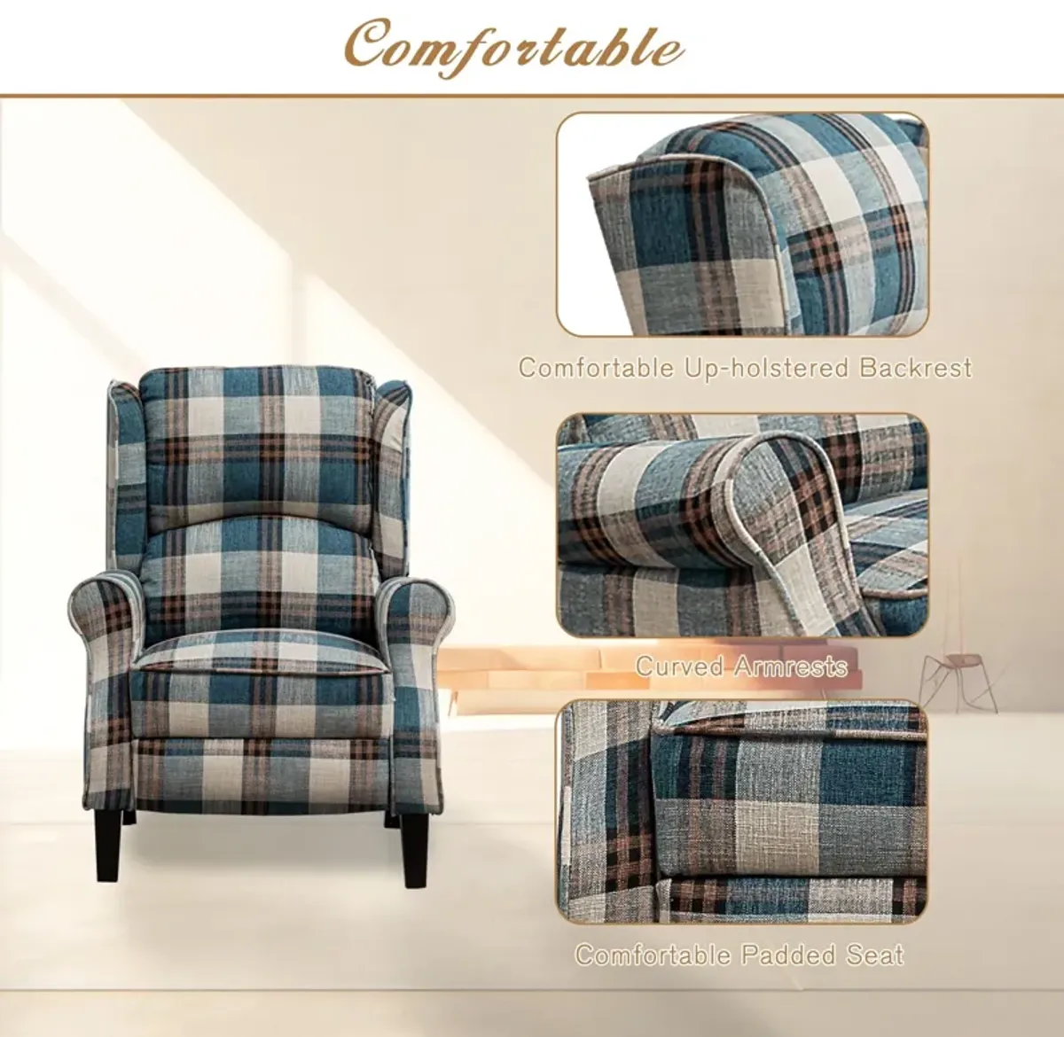 Vintage Armchair Sofa Comfortable Upholstered Leisure Chair / Recliner Chair For Living Room