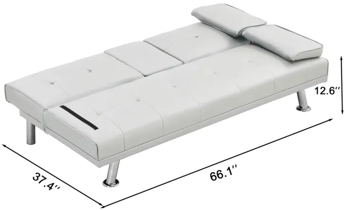 Futon Sofa Bed With Armrest Two Holders Wood Frame, Stainless Leg