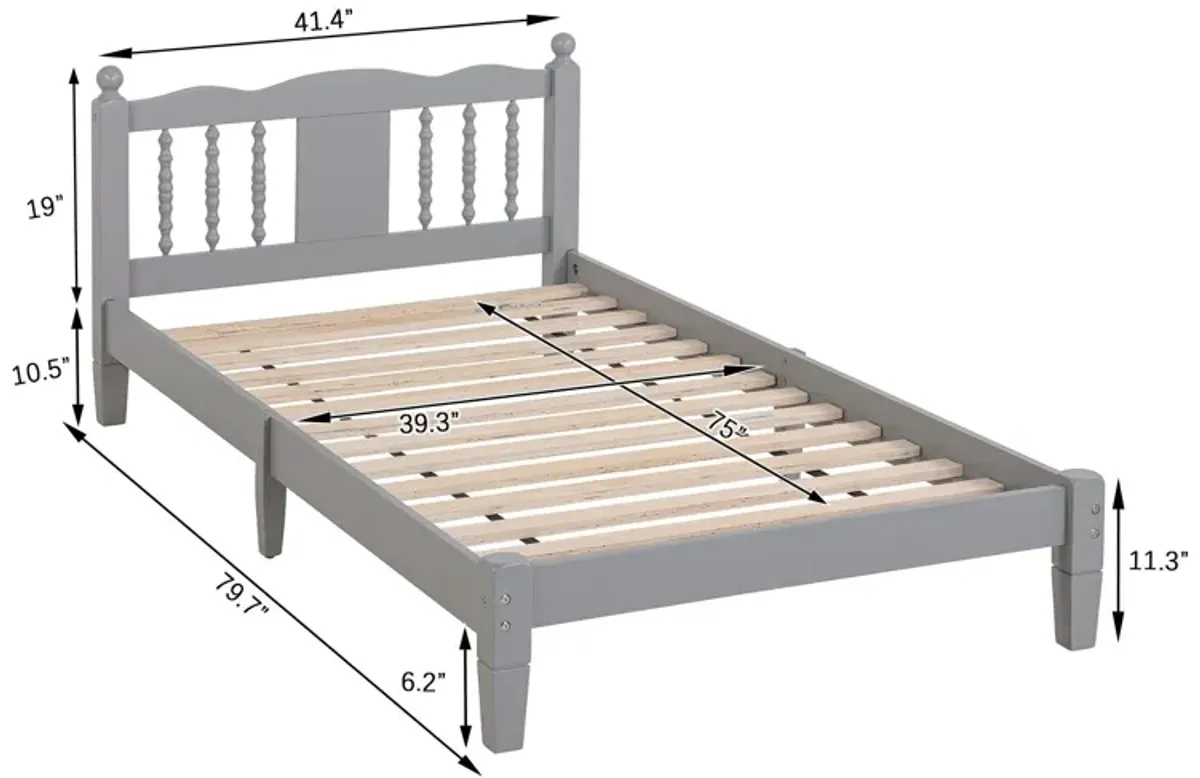 Bed With Column Decoration Headboard, With Bed Slats