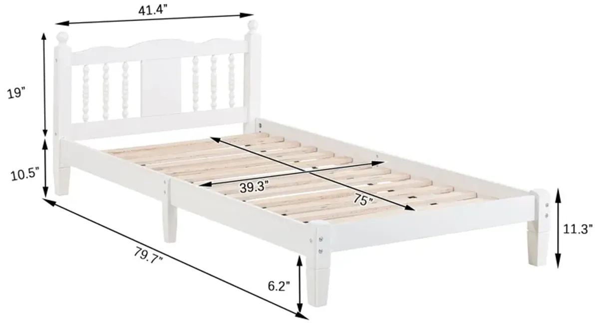 Bed With Column Decoration Headboard, With Bed Slats