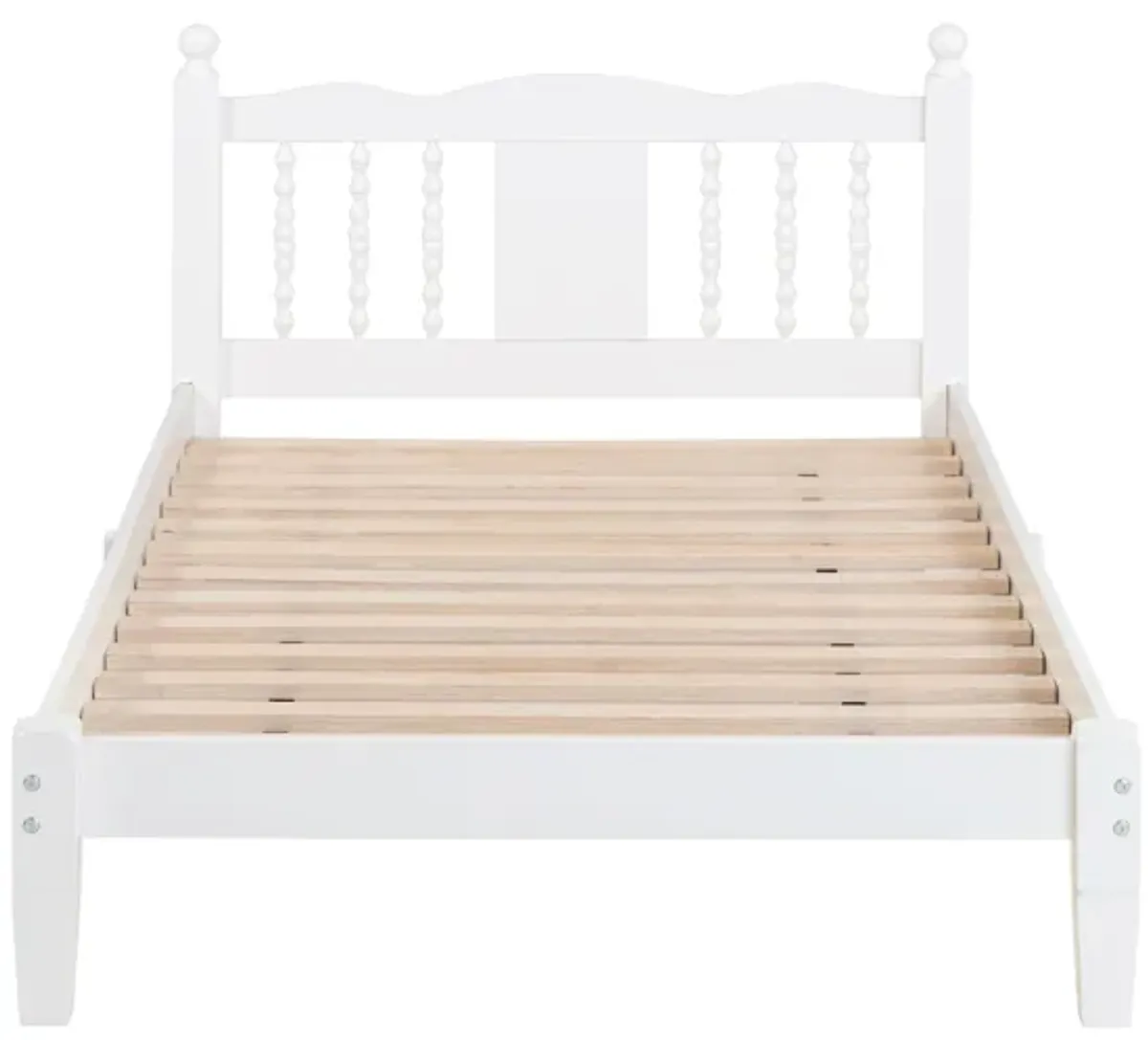 Bed With Column Decoration Headboard, With Bed Slats