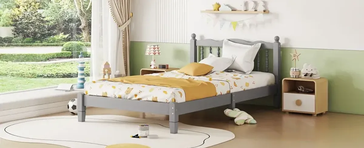 Bed With Column Decoration Headboard, With Bed Slats