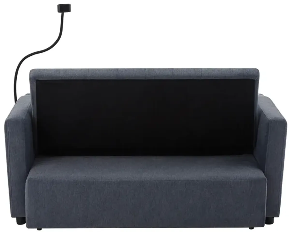 Convertible Sofa Bed Loveseat Sofa With Three USB Ports, Two Side Pockets, Two Cup Holders And 360° swivel Phone Holder For Living Room