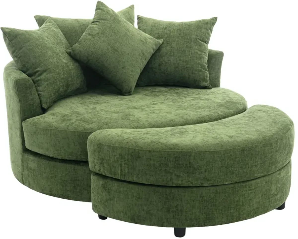 360° Swivel Accent Barrel Chair With Storage Ottoman & 4 Pillows, Modern Chenille Leisure Chair Round Accent For Living Room