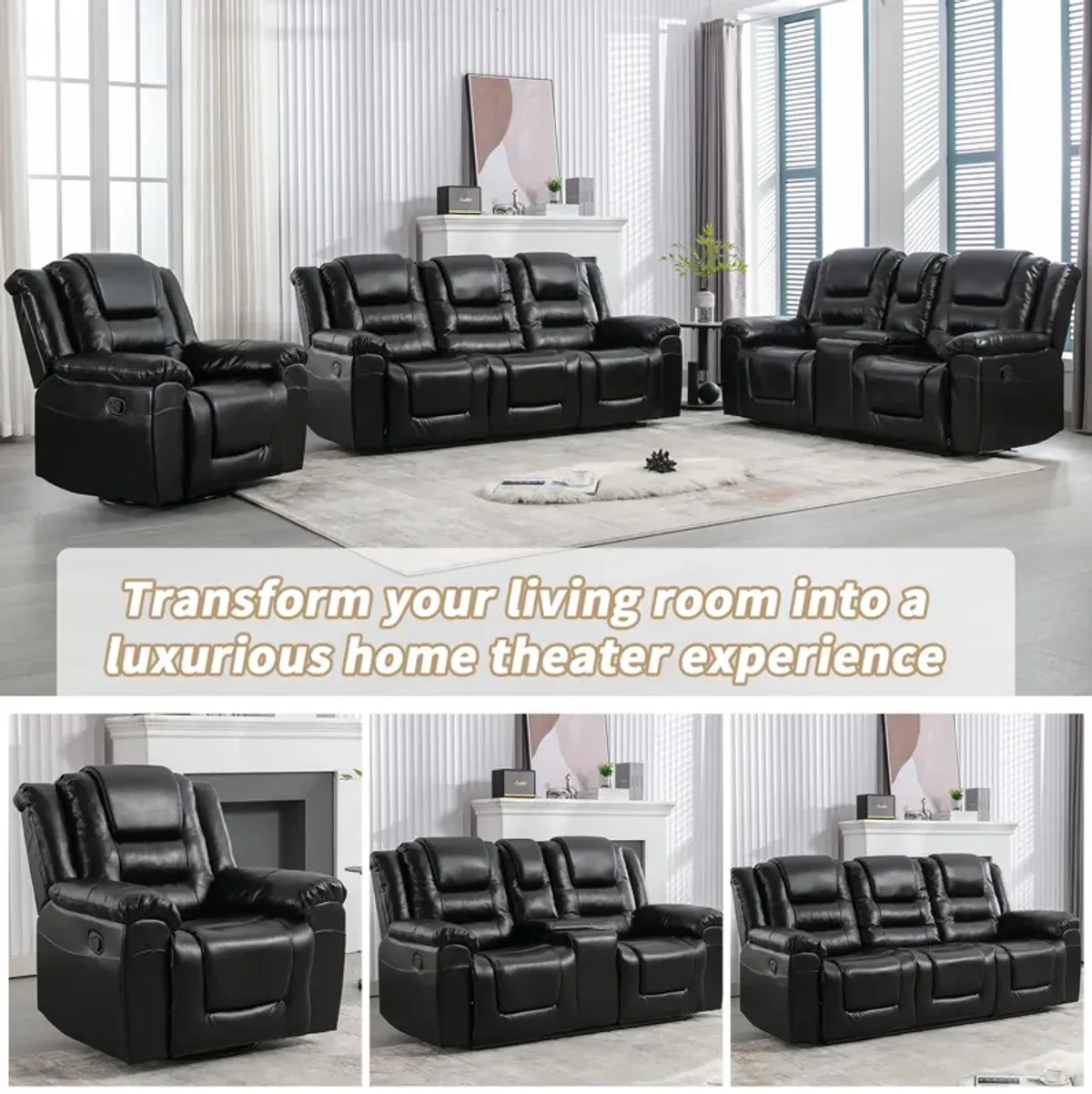 360° Swivel And Rocking Home Theater Recliner Manual Recliner Chair With Wide Armrest For Living Room