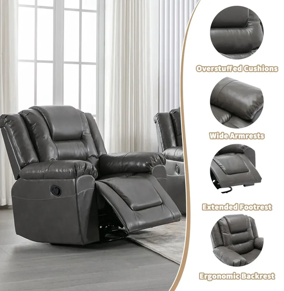 360° Swivel And Rocking Home Theater Recliner Manual Recliner Chair With Wide Armrest For Living Room