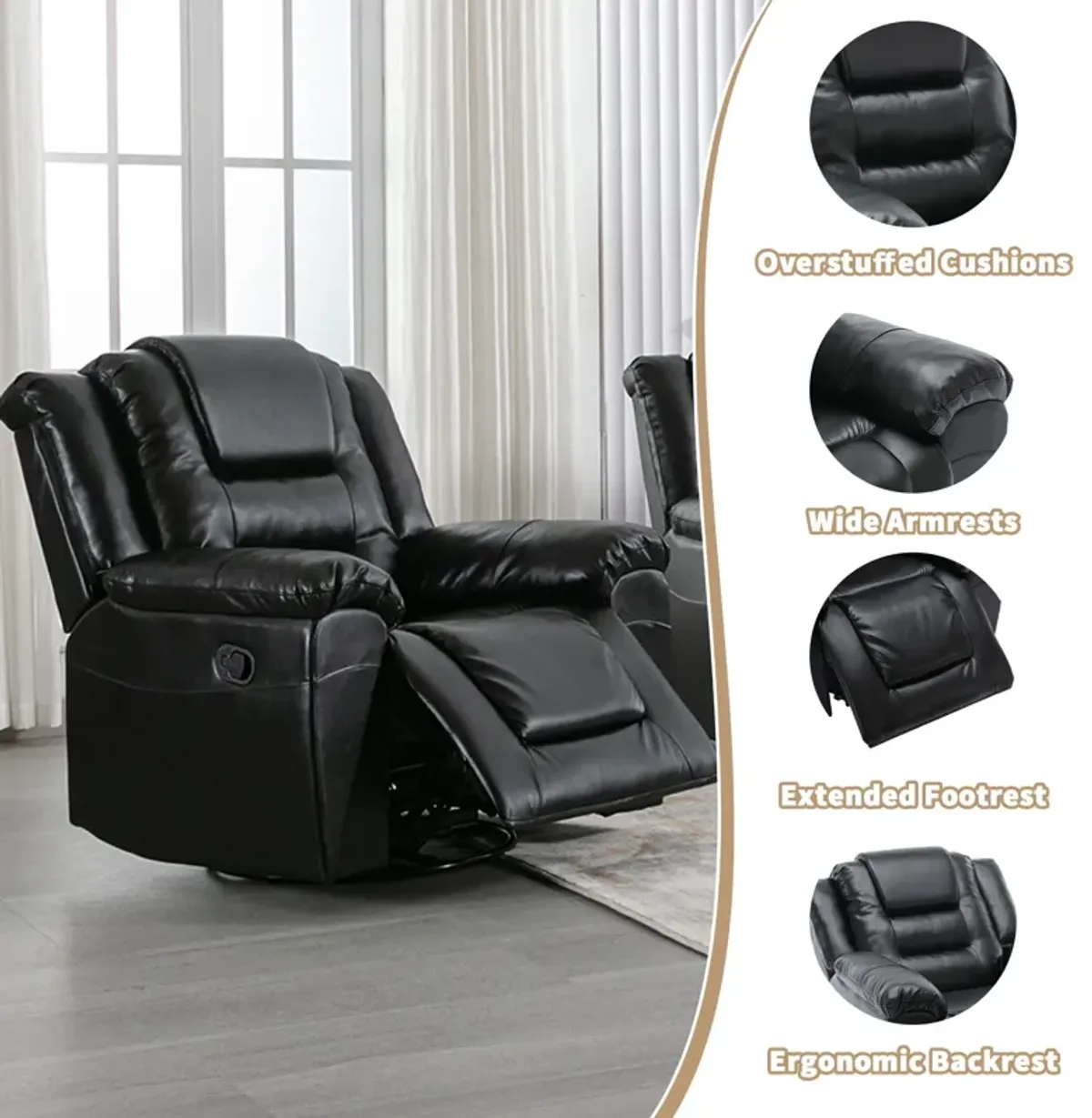 360° Swivel And Rocking Home Theater Recliner Manual Recliner Chair With Wide Armrest For Living Room