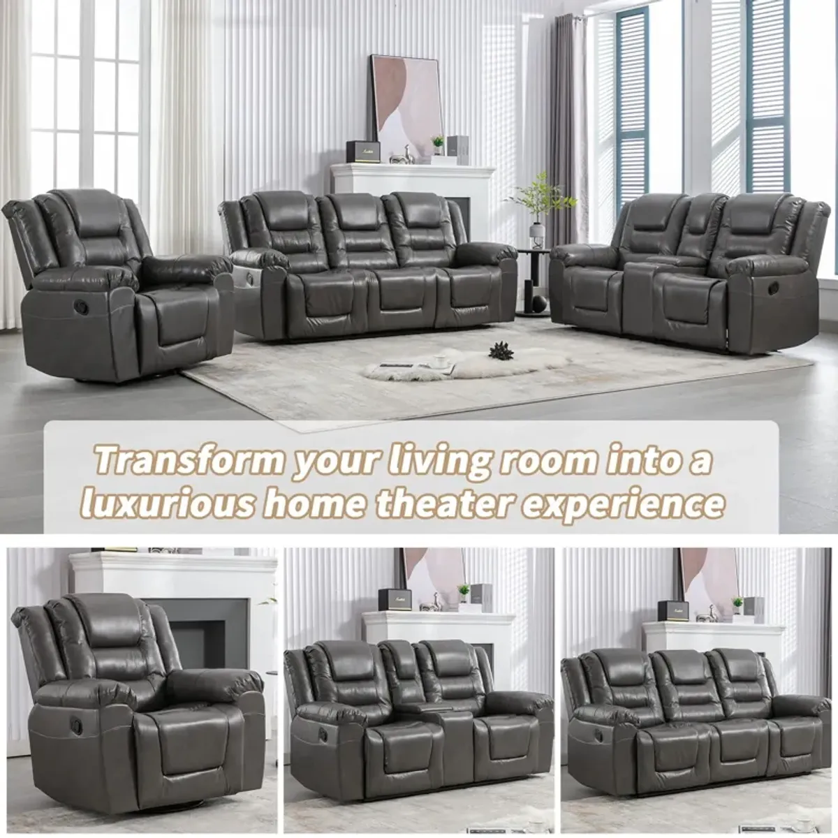 360° Swivel And Rocking Home Theater Recliner Manual Recliner Chair With Wide Armrest For Living Room