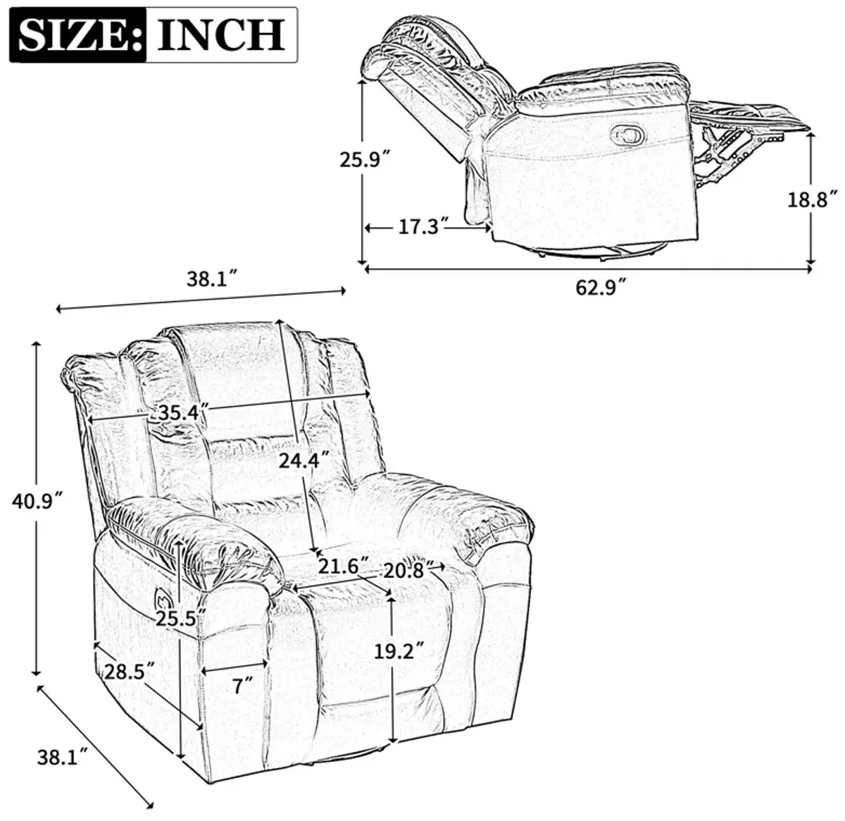 360° Swivel And Rocking Home Theater Recliner Manual Recliner Chair With Wide Armrest For Living Room