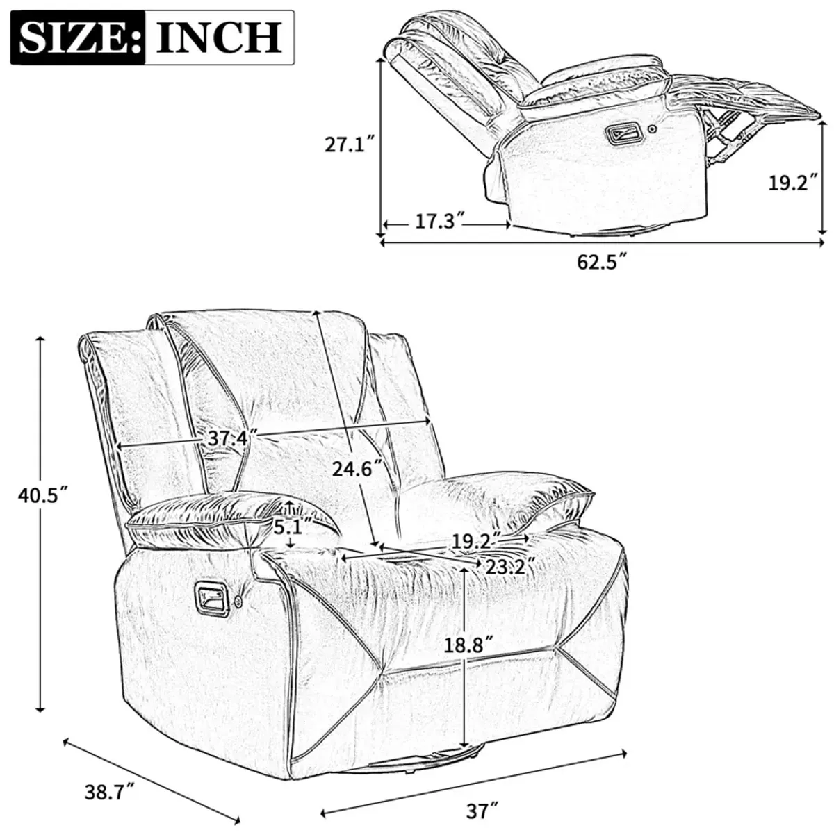 360° Swivel And Rocking Home Theater Recliner Manual Recliner Chair With A Led Light Strip For Living Room