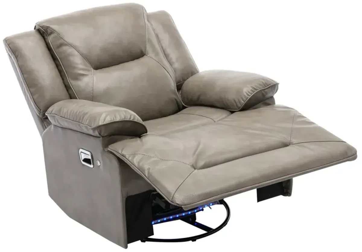 360° Swivel And Rocking Home Theater Recliner Manual Recliner Chair With A Led Light Strip For Living Room