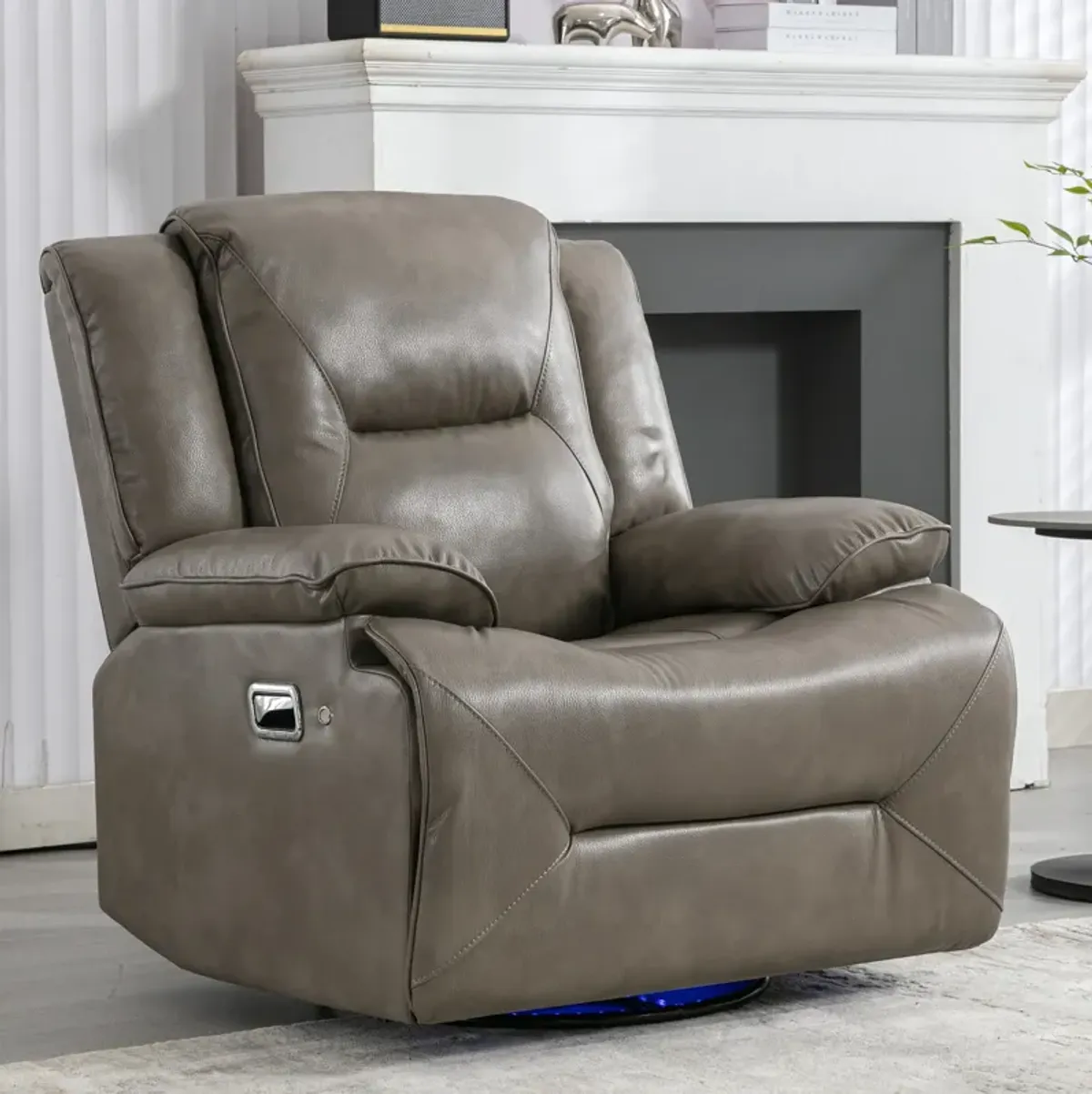 360° Swivel And Rocking Home Theater Recliner Manual Recliner Chair With A Led Light Strip For Living Room