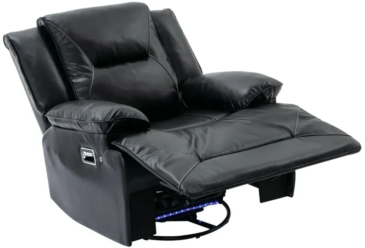 360° Swivel And Rocking Home Theater Recliner Manual Recliner Chair With A Led Light Strip For Living Room