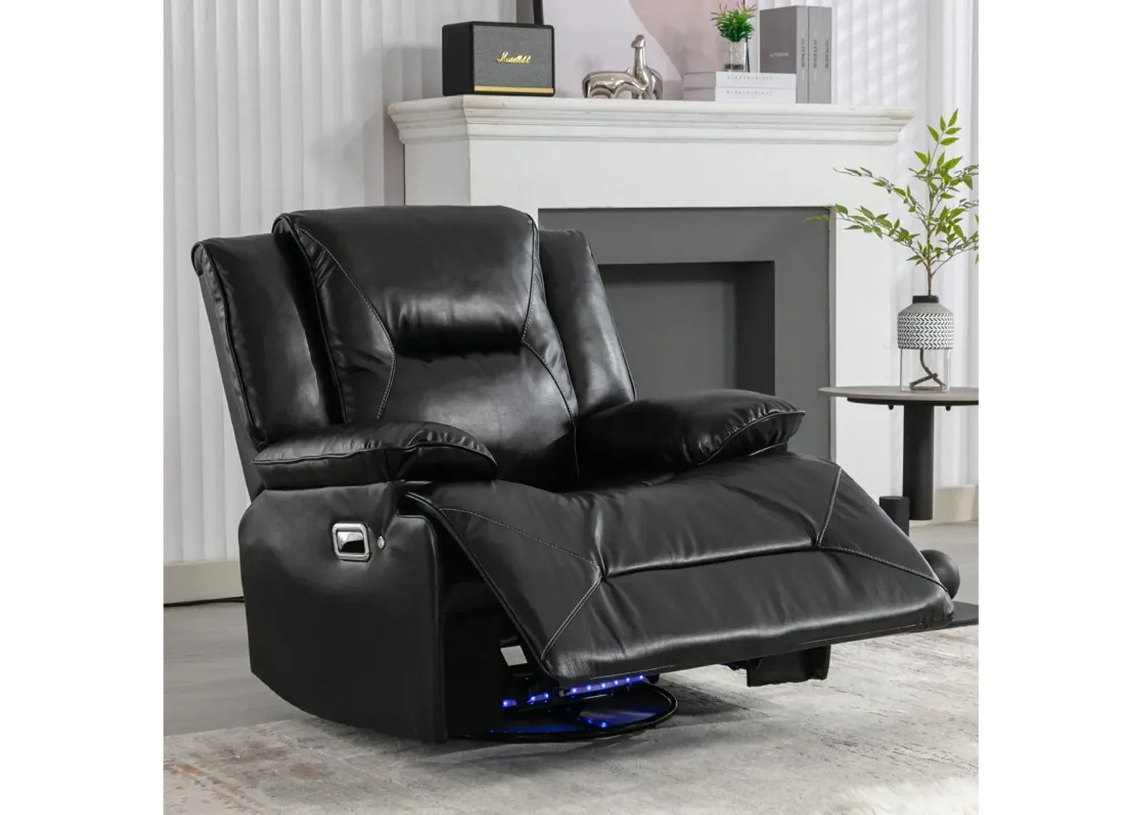 360° Swivel And Rocking Home Theater Recliner Manual Recliner Chair With A Led Light Strip For Living Room