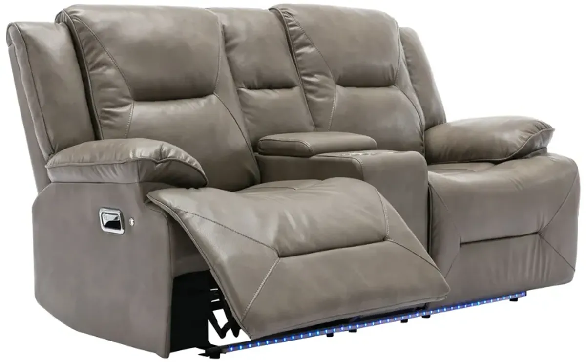 2 Seater Home Theater Recliner Manual Recliner Chair With A Led Light Strip Two Cup Holders And A Storage Box For Living Room