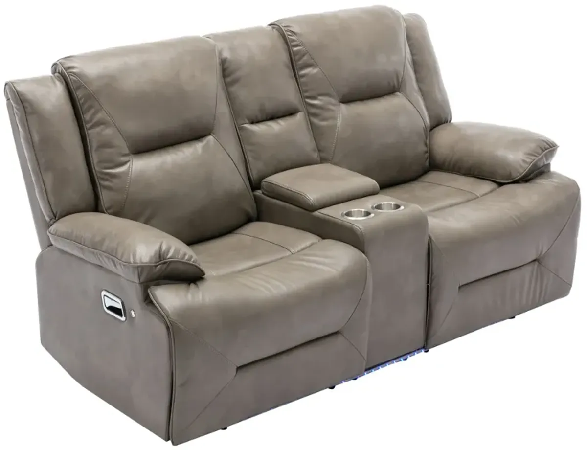 2 Seater Home Theater Recliner Manual Recliner Chair With A Led Light Strip Two Cup Holders And A Storage Box For Living Room