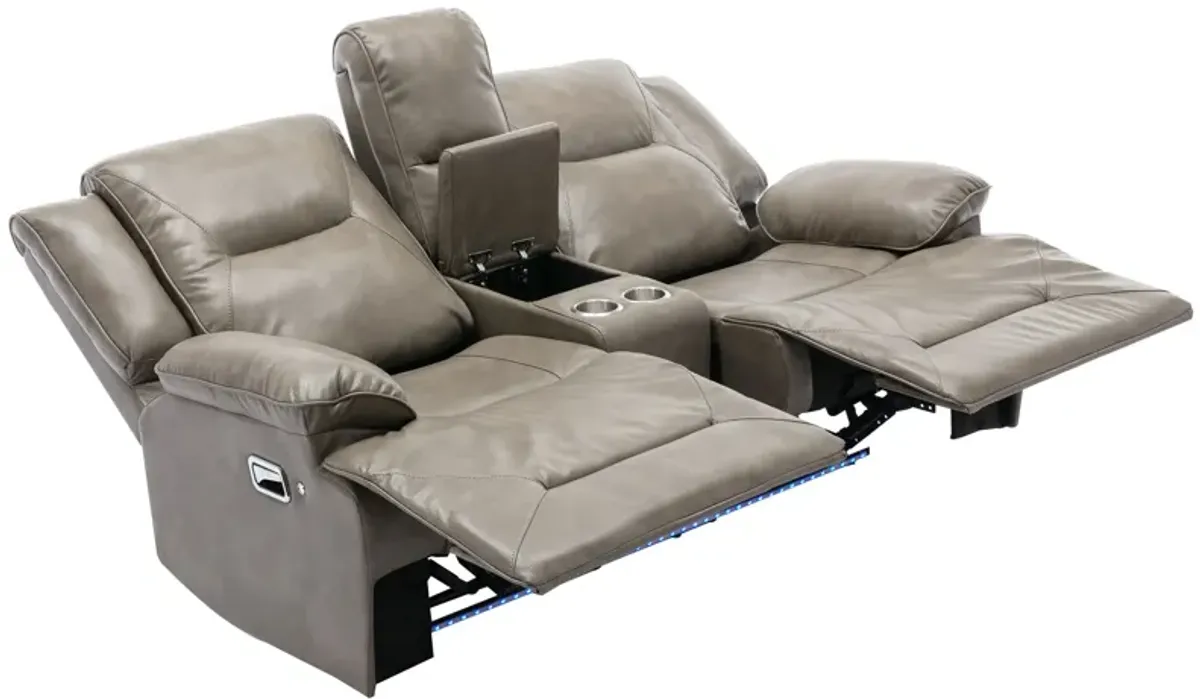 2 Seater Home Theater Recliner Manual Recliner Chair With A Led Light Strip Two Cup Holders And A Storage Box For Living Room