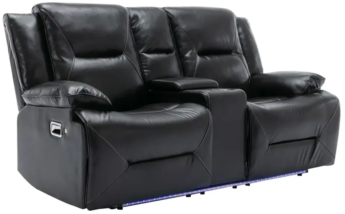 2 Seater Home Theater Recliner Manual Recliner Chair With A Led Light Strip Two Cup Holders And A Storage Box For Living Room