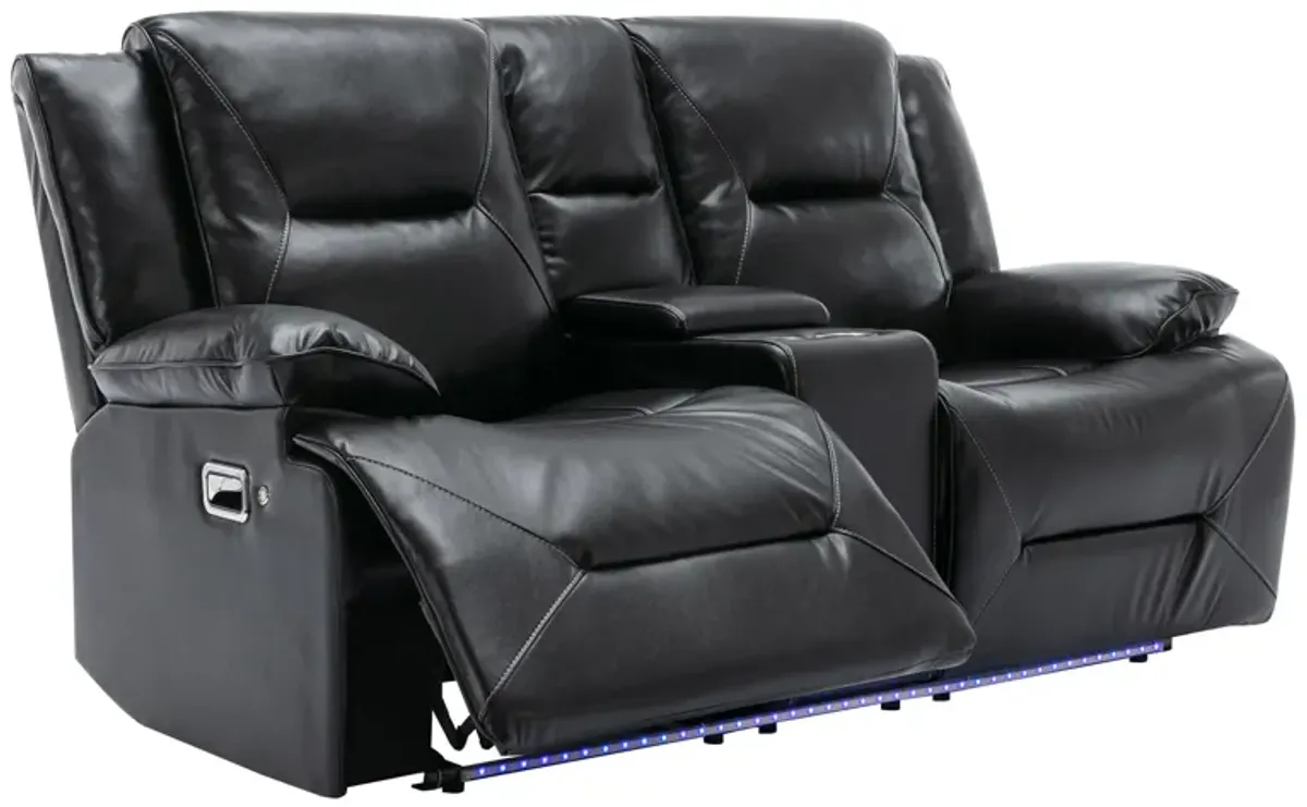 2 Seater Home Theater Recliner Manual Recliner Chair With A Led Light Strip Two Cup Holders And A Storage Box For Living Room