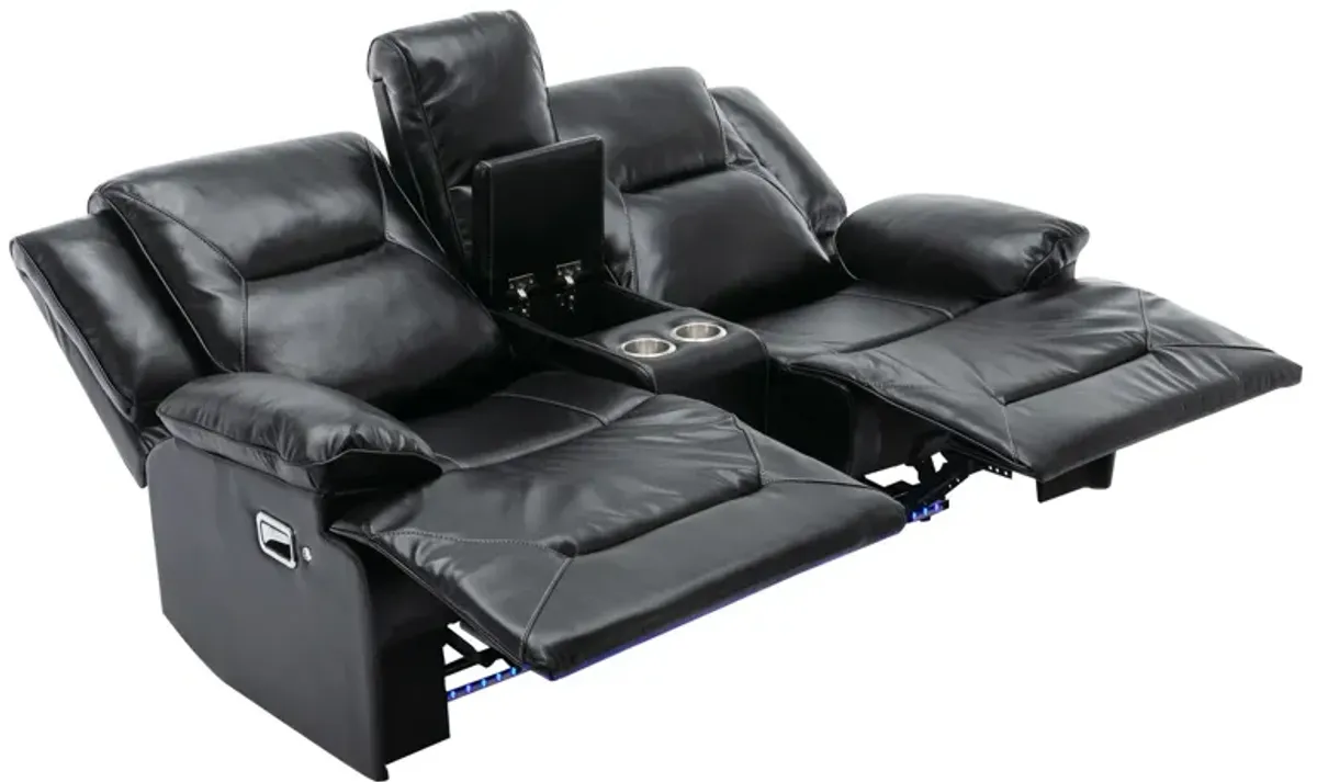 2 Seater Home Theater Recliner Manual Recliner Chair With A Led Light Strip Two Cup Holders And A Storage Box For Living Room