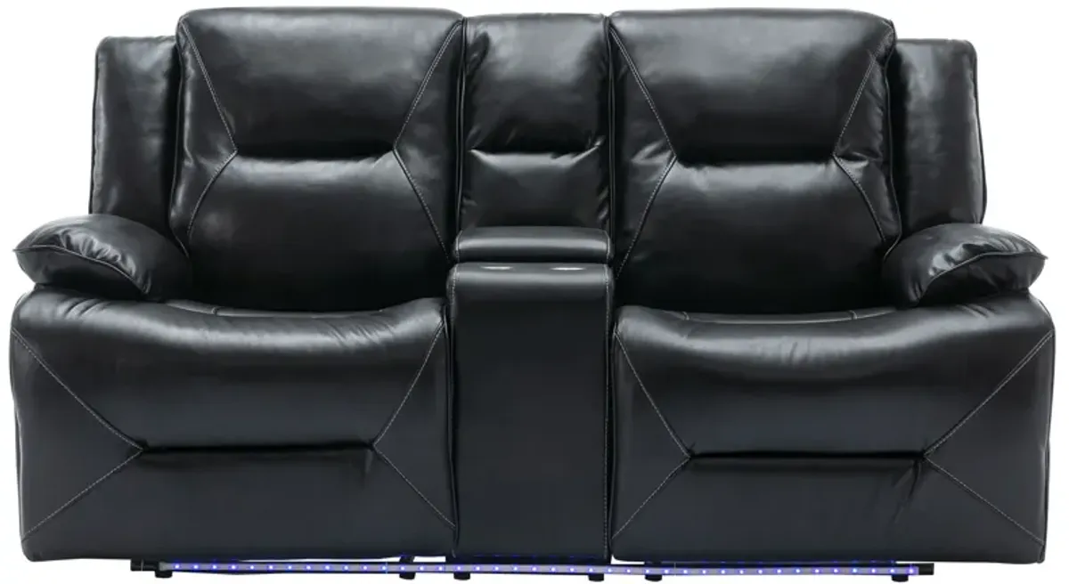 2 Seater Home Theater Recliner Manual Recliner Chair With A Led Light Strip Two Cup Holders And A Storage Box For Living Room