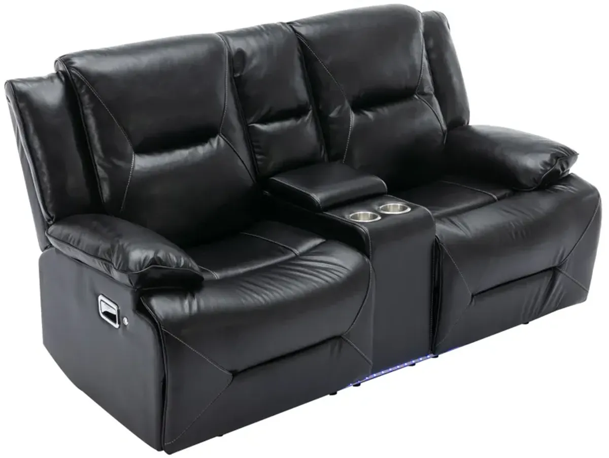 2 Seater Home Theater Recliner Manual Recliner Chair With A Led Light Strip Two Cup Holders And A Storage Box For Living Room