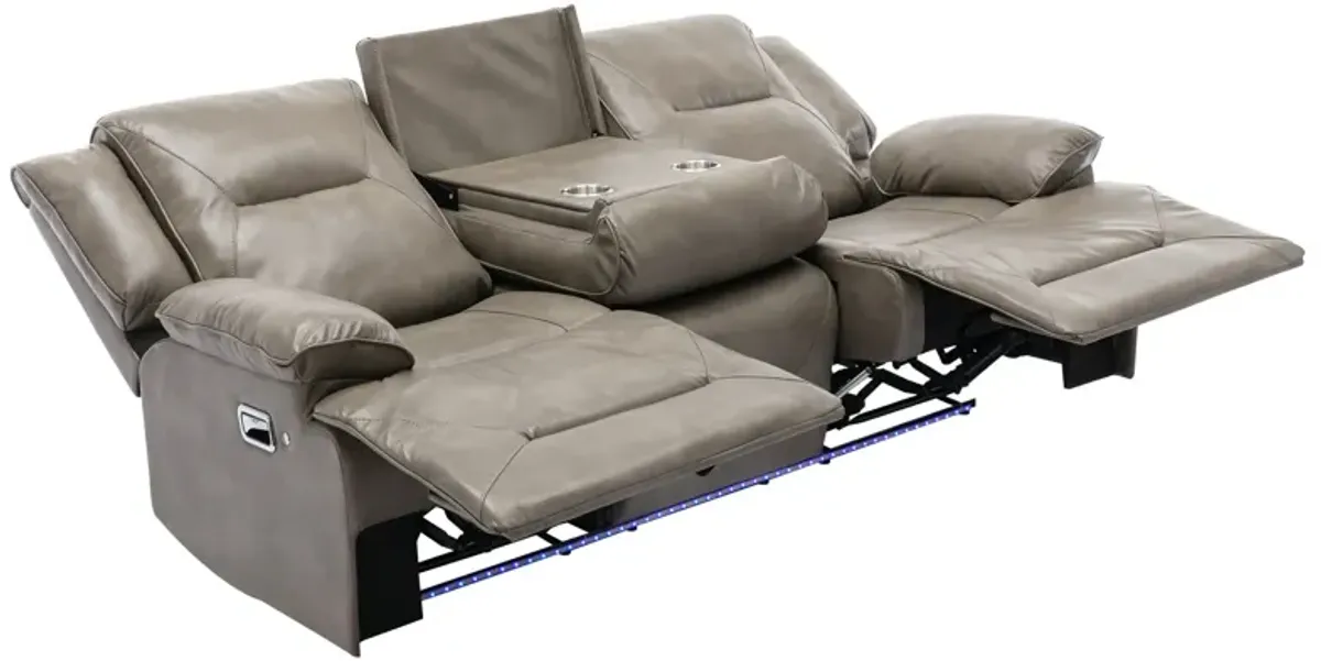 3 Seater Home Theater Recliner Manual Recliner Chair With A Led Light Strip Two Built-In Cup Holders For Living Room