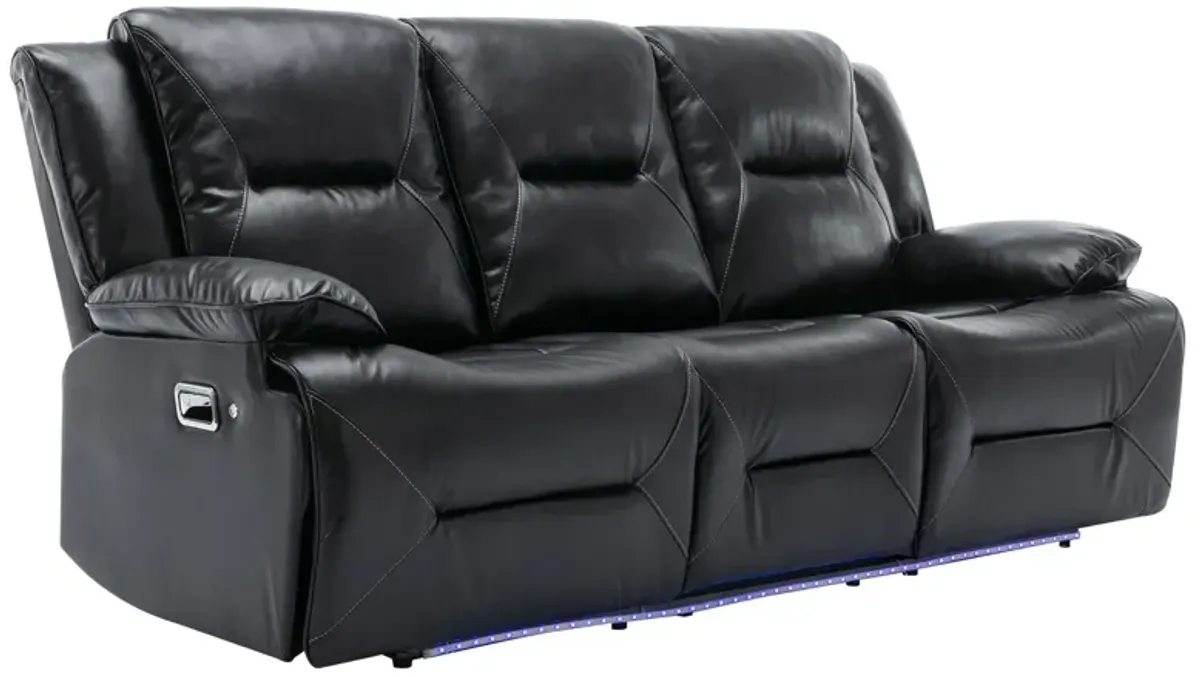 3 Seater Home Theater Recliner Manual Recliner Chair With A Led Light Strip Two Built-In Cup Holders For Living Room