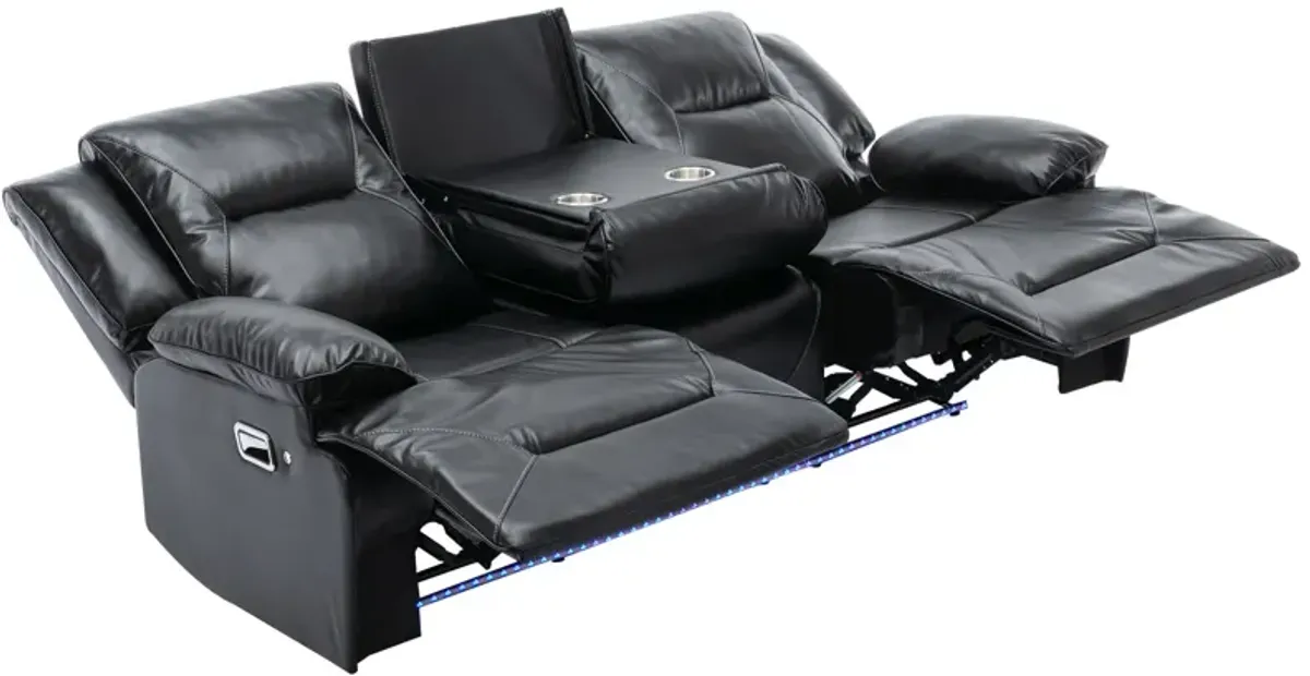 3 Seater Home Theater Recliner Manual Recliner Chair With A Led Light Strip Two Built-In Cup Holders For Living Room