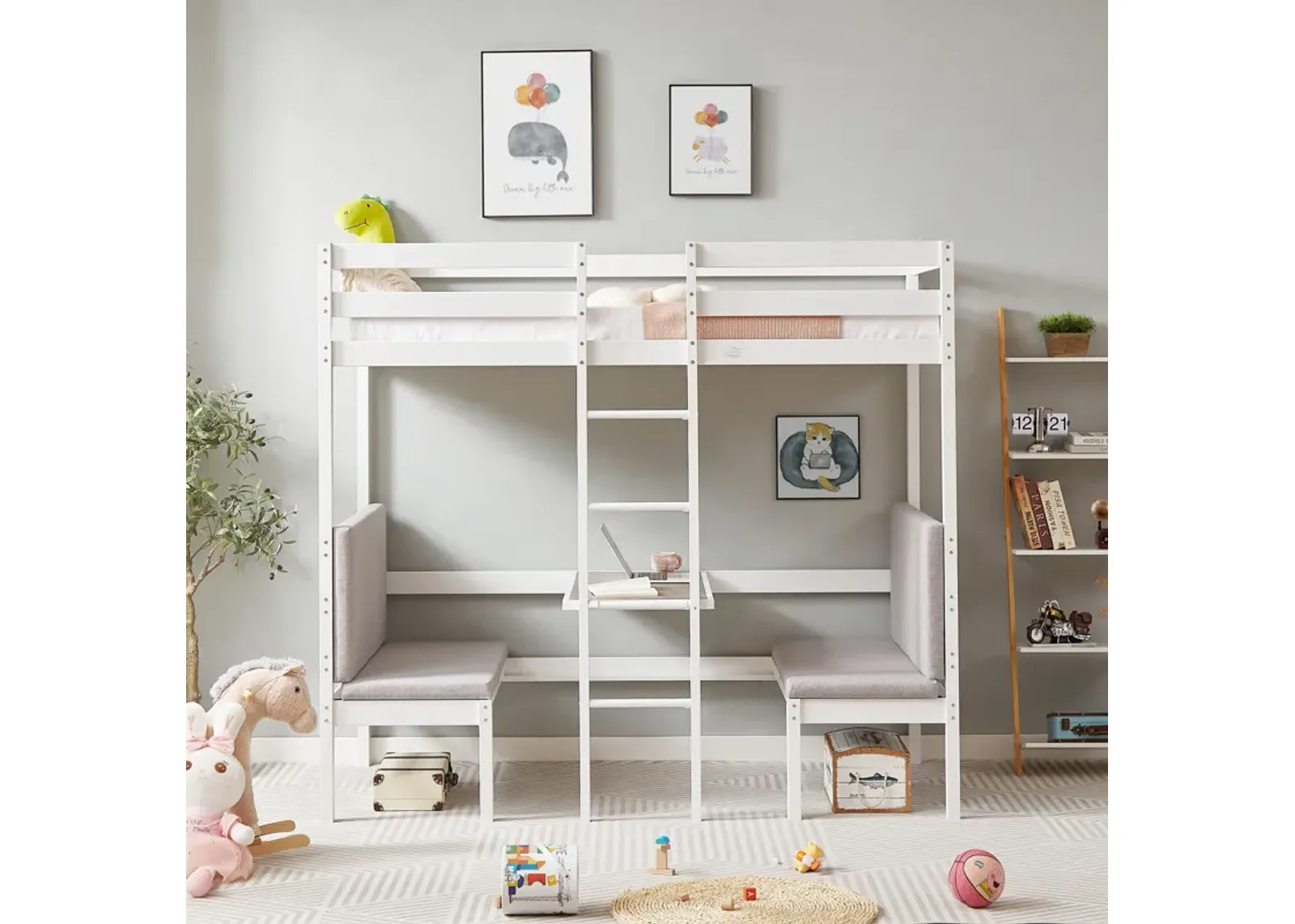 Twin Over Twin Bunk Beds Can Be Turn Into Upper Bed And Down Desk, Cushion Sets Are Free - White