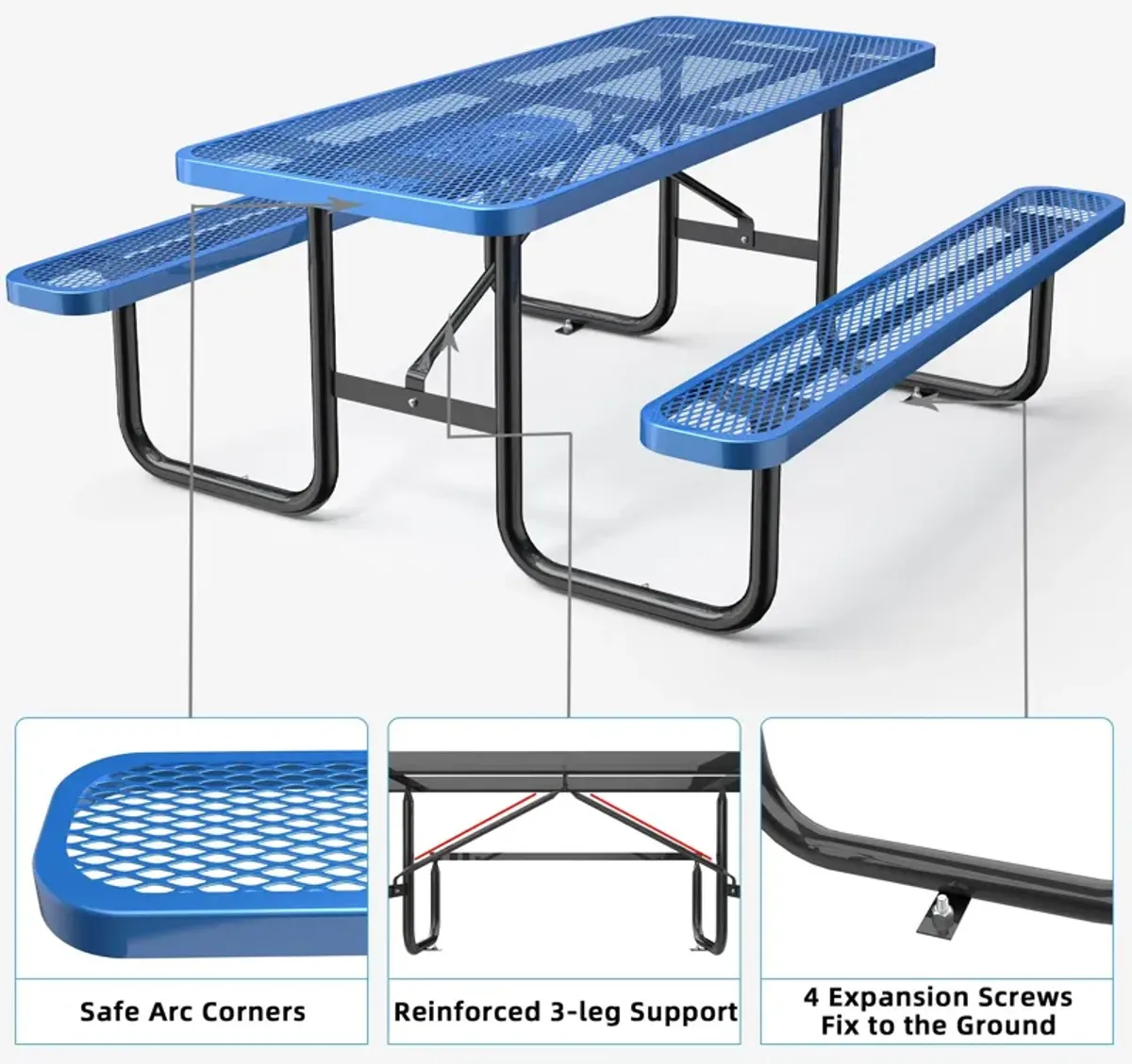 Expanded Rectangular Picnic Table - Blue - Metal