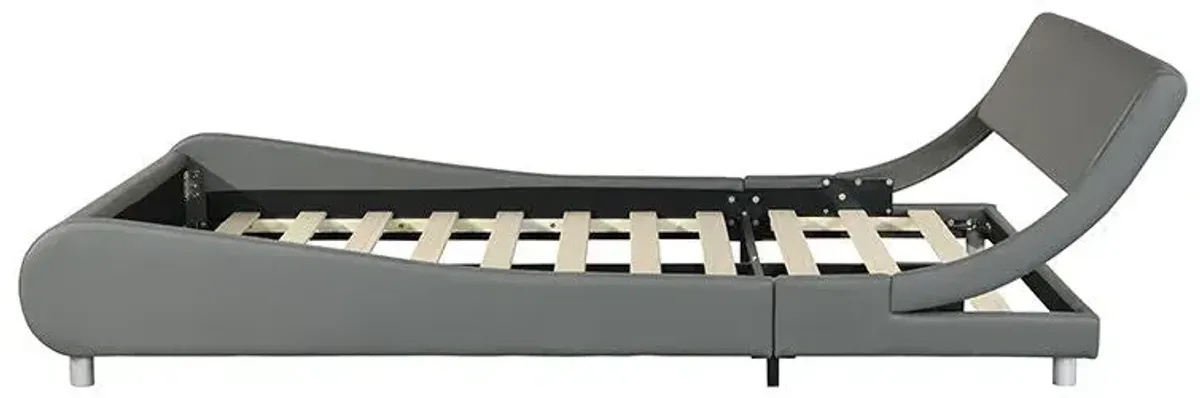 Queen Size Upholstered Platform Bed Frame, Curve Design, Wood Slat Support, No Box Spring Needed - Gray