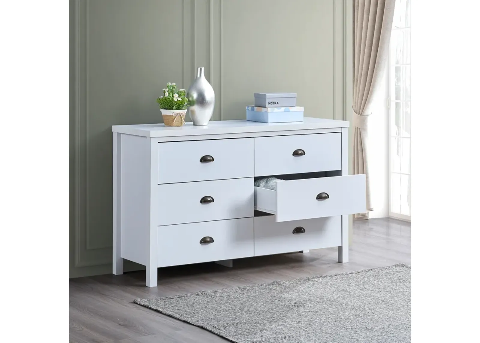 Safari - 6 Drawer Master Dresser With Interlock Drawer Feature Drawer Slide And Interlock Pre-Assembly, Wide Dressers For Bedroom 6 Deep Drawers For Closet Organizer - Classic White