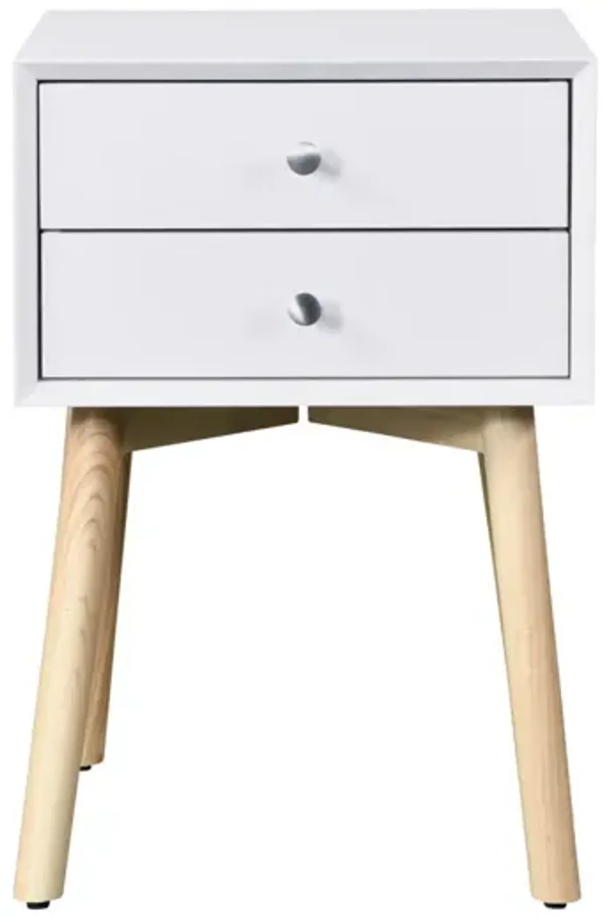 Modern Side Table With 2 Drawer, Mid-Century Storage Cabinet For Bedroom - White