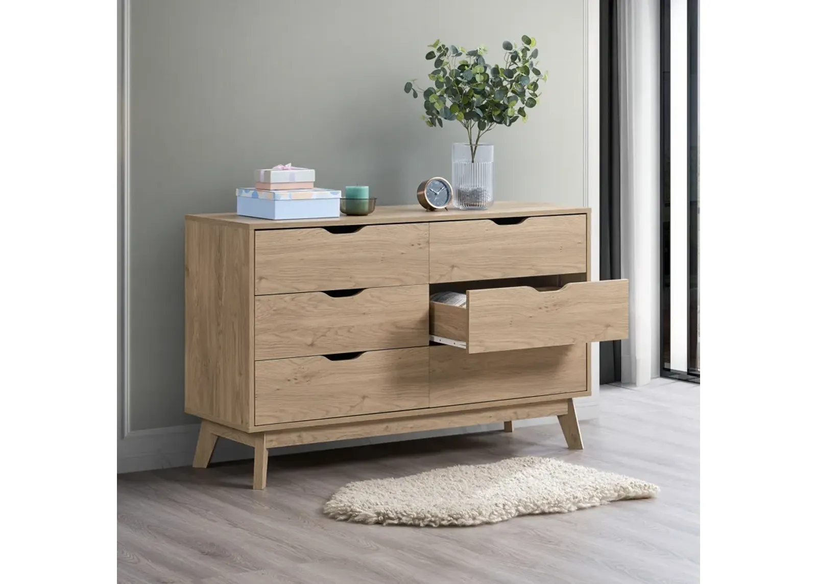 Nordica - 6 Drawer Master Dresser With Interlock Drawer Feature Drawer Slide And Interlock Pre-Assembly, Wide Dressers For Bedroom 6 Deep Drawers For Closet Organizer - Natural Oak