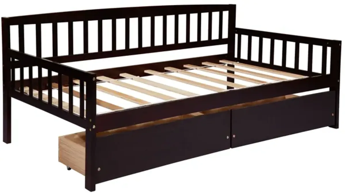 Pine Wood Daybed With Two Storage Drawers, Sofa Bed With Bed Platform Of 10 Support Slats