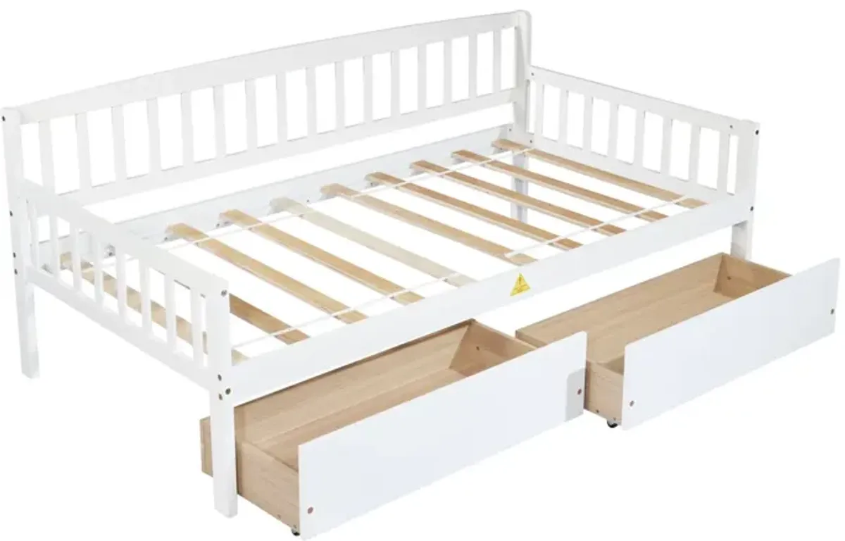 Pine Wood Daybed With Two Storage Drawers, Sofa Bed With Bed Platform Of 10 Support Slats