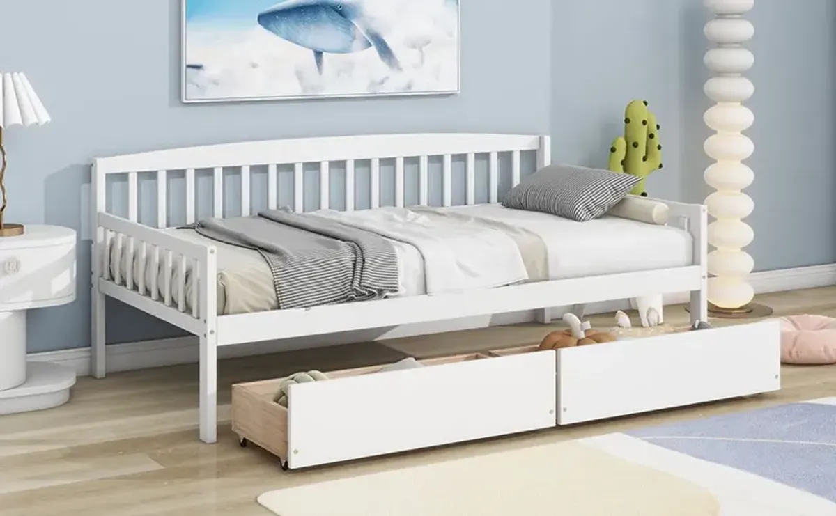 Pine Wood Daybed With Two Storage Drawers, Sofa Bed With Bed Platform Of 10 Support Slats