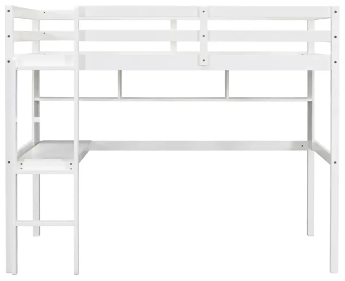 Loft Bed With Desk And Shelves, Safety Guardrail And Ladder