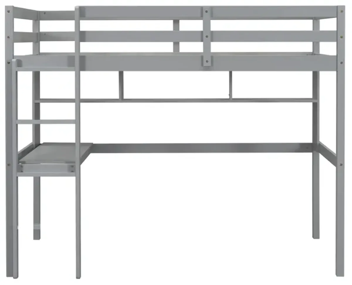 Loft Bed With Desk And Shelves, Safety Guardrail And Ladder