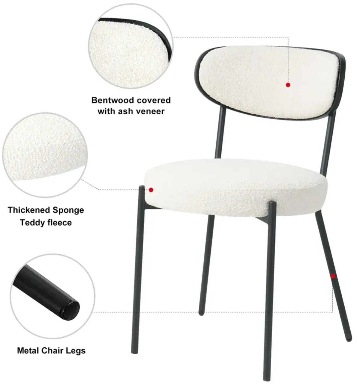 Modern Gray Simple Teddy Velvet Dining Chair Upholstered Chair Family Bedroom Stool Back Dressing, Black Round Table Set, Bentwood Covered With Ash Veneer Chair Back, Chair Metal Leg