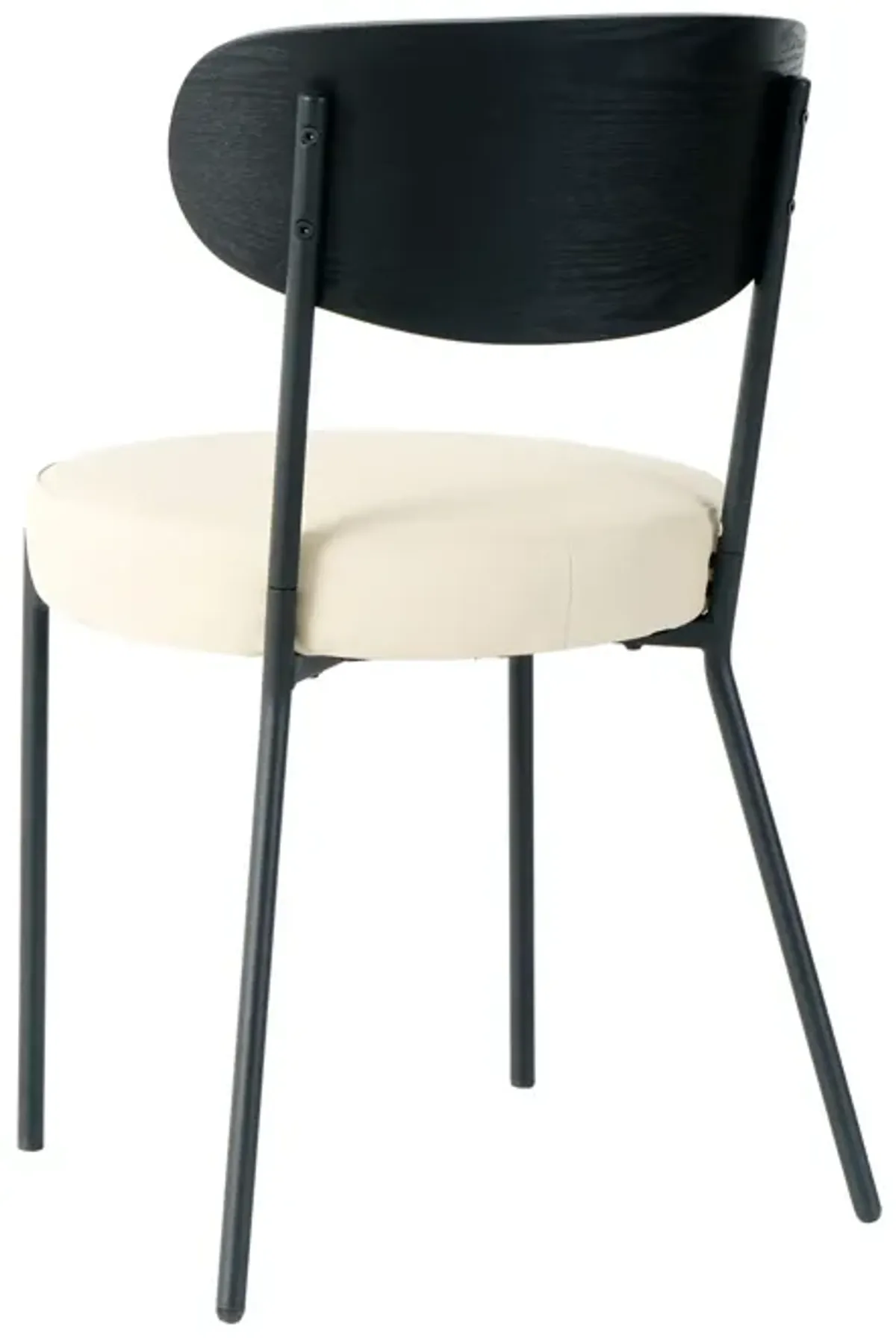 Modern Gray Simple PU Dining Chair Upholstered Chair Family Bedroom Stool Back Dressing, Black Round Table Set, Bentwood Covered With Ash Veneer Chair Back, Chair Metal Legs